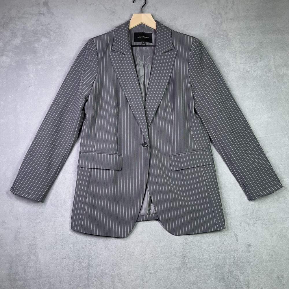Banana Republic Factory Blazer Womens 8 Gray Pinstripe Sculpted Suit Jacket - Picture 1 of 9